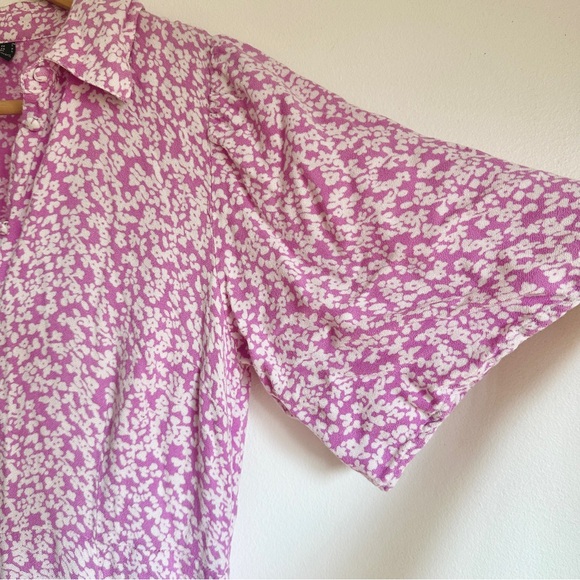 Yas Stelli Flutter-Sleeve Floral Midi Shirtdress Pink White Relaxed Circle S - Picture 12 of 13